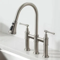 Outlet Allyn Bridge Faucet with Pull-Down Sprayhead in Spot Free Stainless Steel Bridge Faucets