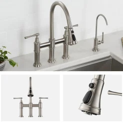 Outlet Allyn Bridge Faucet with Pull-Down Sprayhead in Spot Free Stainless Steel Bridge Faucets