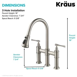Outlet Allyn Bridge Faucet with Pull-Down Sprayhead in Spot Free Stainless Steel Bridge Faucets