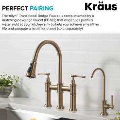 Clearance Allyn Bridge Faucet with Pull-Down Sprayhead in Brushed Gold Bridge Faucets