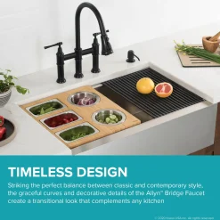 Clearance Allyn Bridge Faucet with Pull-Down Sprayhead in Matte Black Bridge Faucets