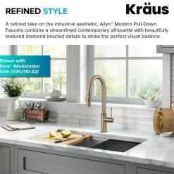 Allyn Brushed Gold Single Handle Kitchen Faucet with Diamond Cut Single Hole