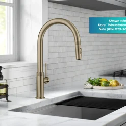 Allyn Brushed Gold Single Handle Kitchen Faucet with Diamond Cut Single Hole