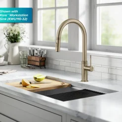 Allyn Brushed Gold Single Handle Kitchen Faucet with Diamond Cut Single Hole