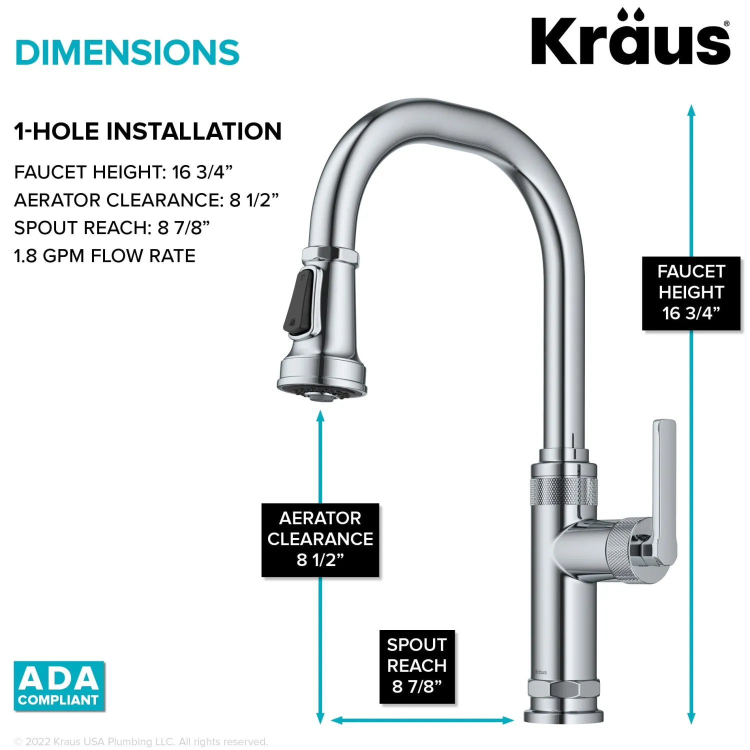 Best Allyn Chrome Nut & Bolt Diamond Cut Kitchen Faucet Single Hole