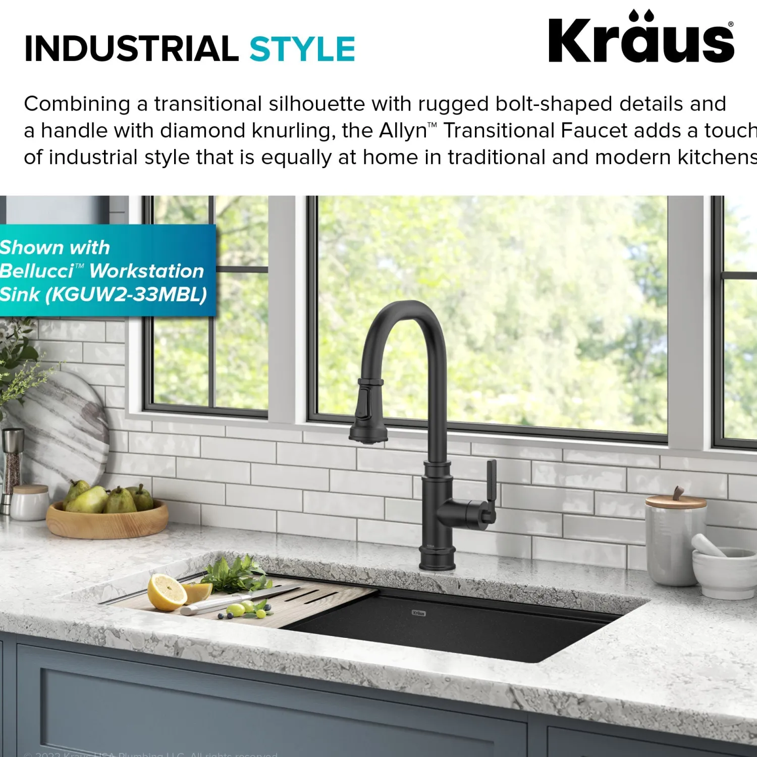 New Allyn Industrial Pull-Down Kitchen Faucet in Matte Black Single Hole