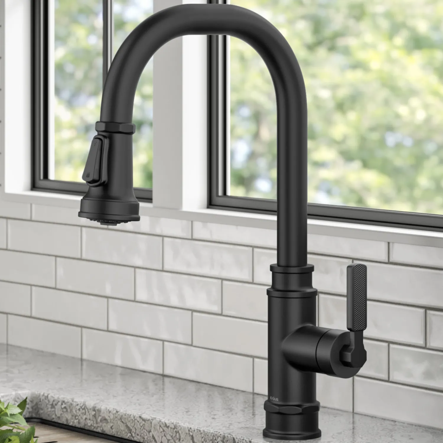 New Allyn Industrial Pull-Down Kitchen Faucet in Matte Black Single Hole