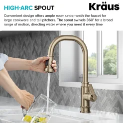 Sale Allyn Industrial Pull-Down Kitchen Faucet in Antique Champagne Bronze Single Hole