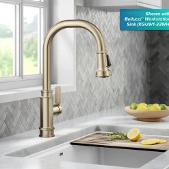 Sale Allyn Industrial Pull-Down Kitchen Faucet in Antique Champagne Bronze Single Hole