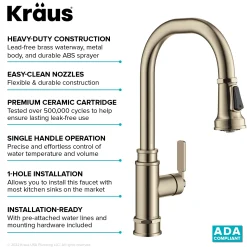 Sale Allyn Industrial Pull-Down Kitchen Faucet in Antique Champagne Bronze Single Hole