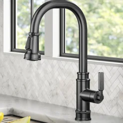 Allyn Industrial Pull-Down Kitchen Faucet in Spot-Free Black Stainless Steel Single Hole