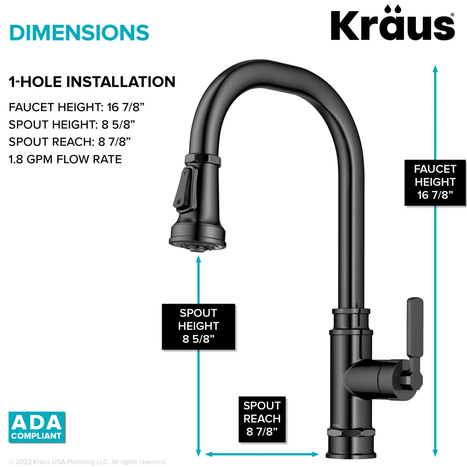 Allyn Industrial Pull-Down Kitchen Faucet in Spot-Free Black Stainless Steel Single Hole