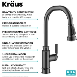 Allyn Industrial Pull-Down Kitchen Faucet in Spot-Free Black Stainless Steel Single Hole