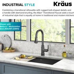 Allyn Industrial Pull-Down Kitchen Faucet in Spot-Free Black Stainless Steel Single Hole