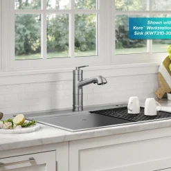 Hot Allyn Industrial Pull-Out Single Handle Kitchen Faucet in Spot-Free Stainless Steel Single Hole