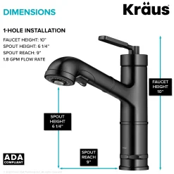 Online Allyn Industrial Pull-Out Single Handle Kitchen Faucet in Black Stainless Single Hole