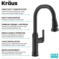 Allyn Matte Black Nut & Bolt Diamond Cut Kitchen Faucet Single Hole