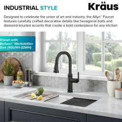 Allyn Matte Black Nut & Bolt Diamond Cut Kitchen Faucet Single Hole
