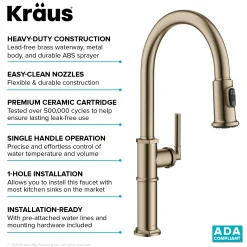 Allyn Nut & Bolt Diamond Cut Brushed Gold Kitchen Faucet Single Hole