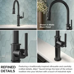 New Allyn Nut & Bolt Diamond Cut Matte Black Kitchen Faucet Single Hole