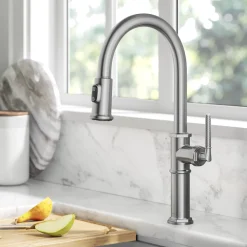 Allyn Nut & Bolt Diamond Cut Spot Free Stainless Kitchen Faucet Single Hole