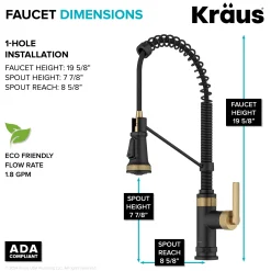 Outlet Allyn Single Handle Pull Down Kitchen Faucet in Spot-Free Brushed Brass + Matte Black Single Hole
