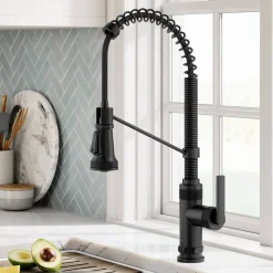 Outlet Allyn Single Handle Pull Down Kitchen Faucet in Matte Black Single Hole