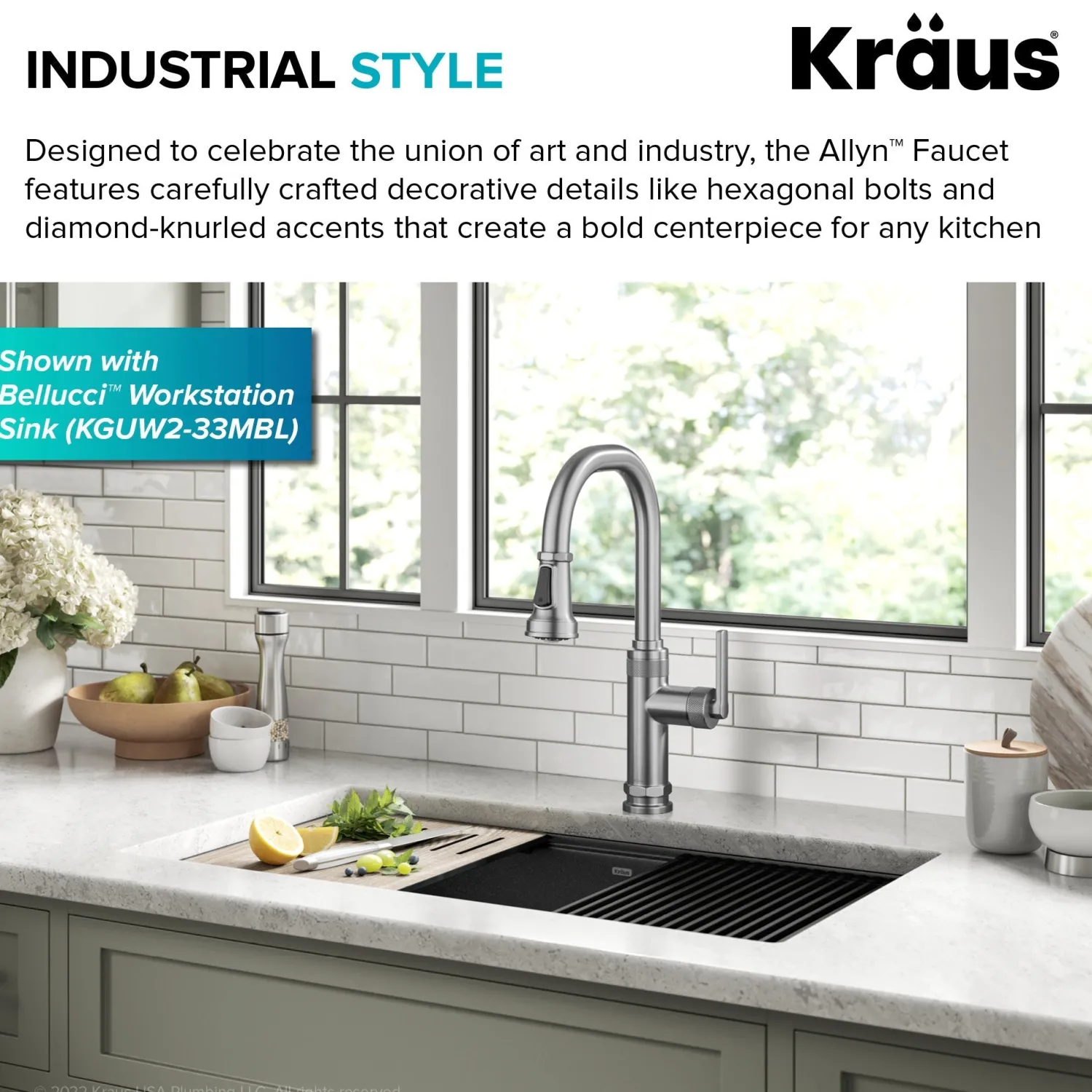 New Allyn Stainless Nut & Bolt Diamond Cut Kitchen Faucet Single Hole