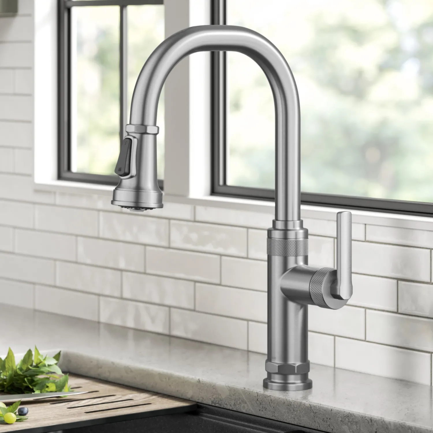 New Allyn Stainless Nut & Bolt Diamond Cut Kitchen Faucet Single Hole
