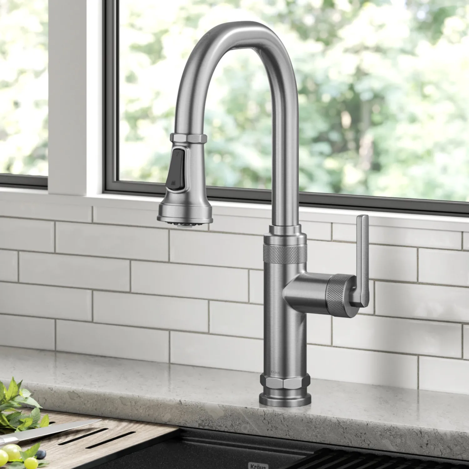 New Allyn Stainless Nut & Bolt Diamond Cut Kitchen Faucet Single Hole