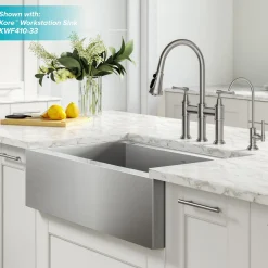 Allyn Transitional Bridge Kitchen Faucet & Water Filter Faucet in Spot Free Stainless Steel Water Filter Faucets|Bridge Faucets
