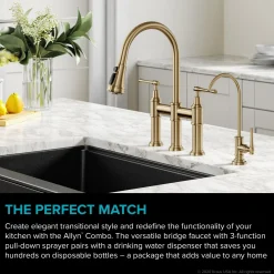 Outlet Allyn Transitional Bridge Kitchen Faucet & Water Filter Faucet in Brushed Gold Water Filter Faucets|Bridge Faucets