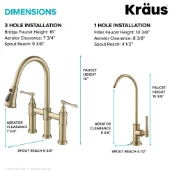 Outlet Allyn Transitional Bridge Kitchen Faucet & Water Filter Faucet in Brushed Gold Water Filter Faucets|Bridge Faucets