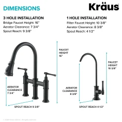 Sale Allyn Transitional Bridge Kitchen Faucet & Water Filter Faucet in Matte Black Water Filter Faucets|Bridge Faucets