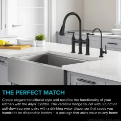 Sale Allyn Transitional Bridge Kitchen Faucet & Water Filter Faucet in Matte Black Water Filter Faucets|Bridge Faucets