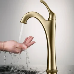 Arlo Brushed Gold Tall Vessel Bathroom Faucet with Pop-Up Drain Vessel Faucets