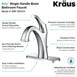 Hot Arlo Single Handle Bathroom Faucet with Lift Rod Drain and Deck Plate in Chrome Single Hole