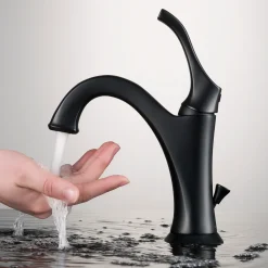 Clearance Arlo Single Handle Bathroom Faucet with Lift Rod Drain and Deck Plate in Matte Black Single Hole