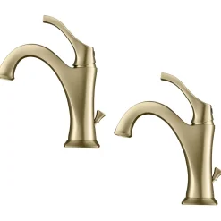 Hot Arlo Single Handle Bathroom Faucet with Lift Rod Drain and Deck Plate in Brushed Gold Single Hole