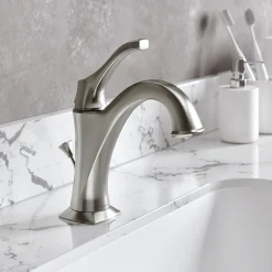 Hot Arlo Single Handle Bathroom Faucet with Lift Rod Drain and Deck Plate in Spot Free Stainless Steel Single Hole