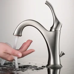 Hot Arlo Single Handle Bathroom Faucet with Lift Rod Drain and Deck Plate in Spot Free Stainless Steel Single Hole