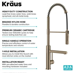  Artec Pro Commercial Style Single Handle Kitchen Faucet with Pot Filler in Spot Free Antique Champagne Bronze Single Hole