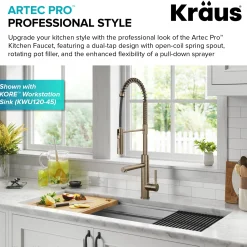  Artec Pro Commercial Style Single Handle Kitchen Faucet with Pot Filler in Spot Free Antique Champagne Bronze Single Hole