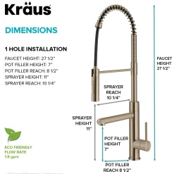  Artec Pro Commercial Style Single Handle Kitchen Faucet with Pot Filler in Spot Free Antique Champagne Bronze Single Hole