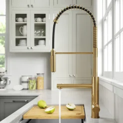  Artec Pro Commercial Style Single Handle Kitchen Faucet with Pot Filler in Brushed Brass Single Hole