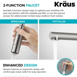  Artec Pro Commercial Style Single Handle Kitchen Faucet with Pot Filler in Brushed Brass Single Hole