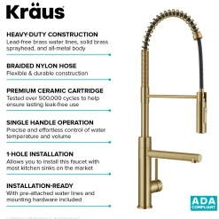  Artec Pro Commercial Style Single Handle Kitchen Faucet with Pot Filler in Brushed Brass Single Hole