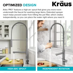  Artec Pro Commercial Style Single Handle Kitchen Faucet with Pot Filler in Brushed Brass Single Hole