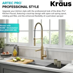  Artec Pro Commercial Style Single Handle Kitchen Faucet with Pot Filler in Brushed Brass Single Hole
