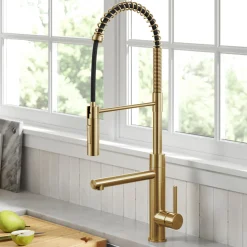  Artec Pro Commercial Style Single Handle Kitchen Faucet with Pot Filler in Brushed Brass Single Hole